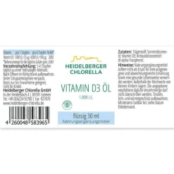 Heidelberger Chlorella Vitamin D3 Öl Tropfen zum Einnehmen, 30 ml> Vitamin D (Colecalciferol)