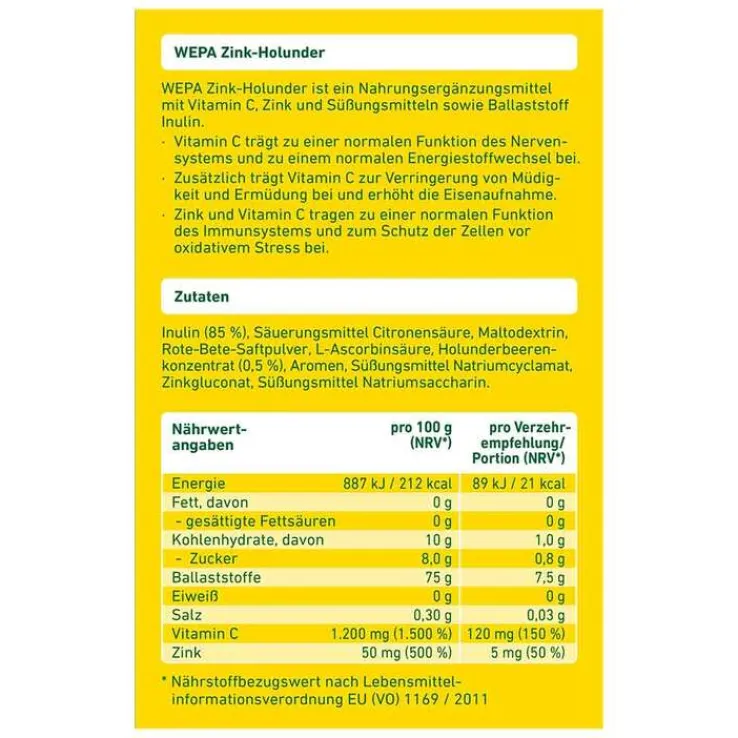 Wepa Zink Holunder + Vitamin C + Zink zuckerfrei Pulver, 10X10 g
