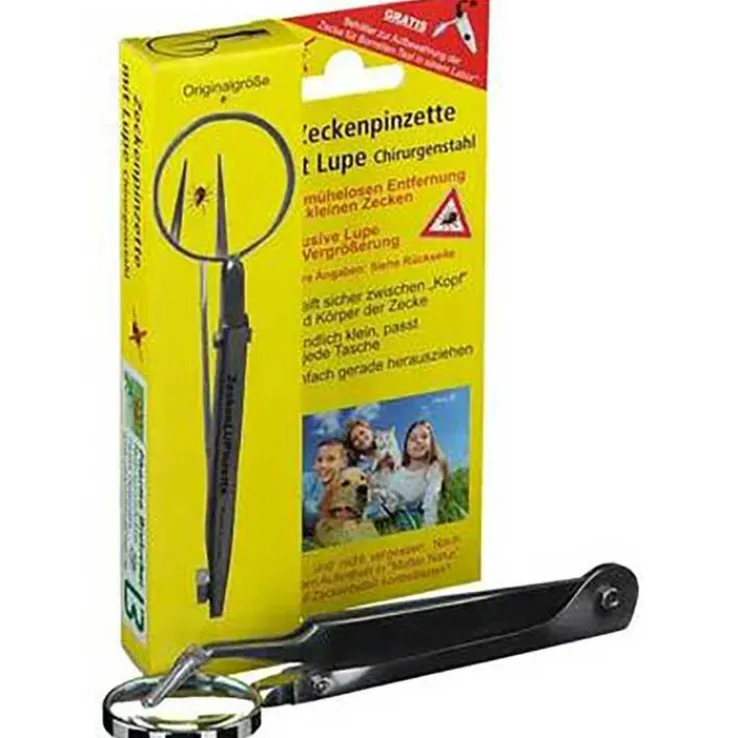 Zeckenpinzette Chirurgenstahl mit Lupe, 1 St