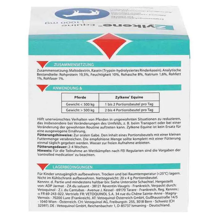 Zylkene Equine Ergänzungs-Futtermittel Pulver für Pferde, 20X4 g